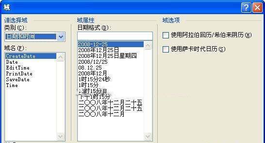 圖2 Word 2007插入域