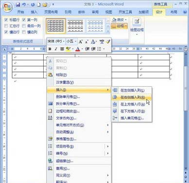 Word2007:插入表格的行和列