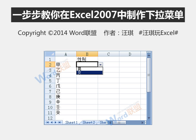 教你在Excel2007中一步一步制作下拉菜单