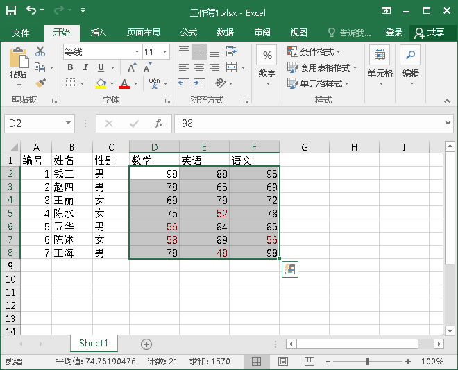 60分以下的分数就显示为红色了