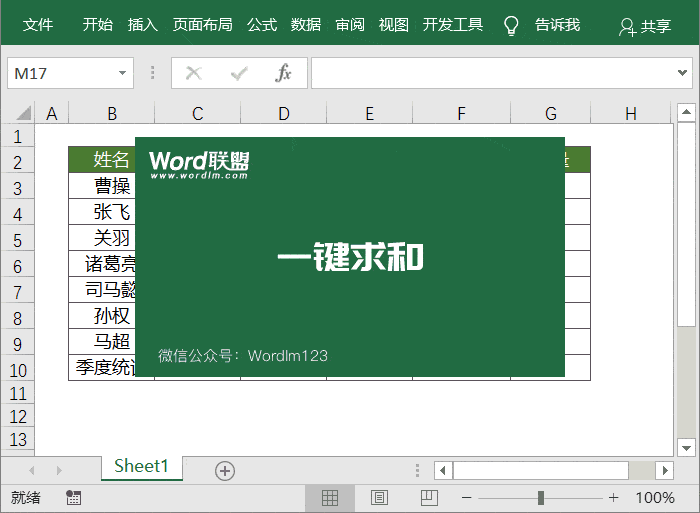 Excel表格一键求和