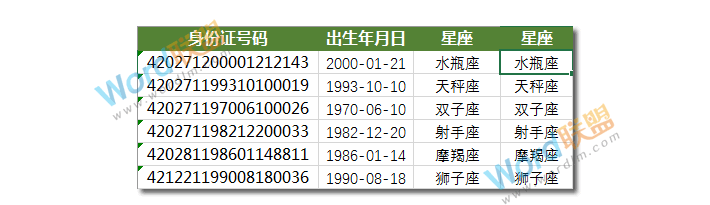 Excel身份證號碼計算生成出生肖和星座：Excel函數不求人