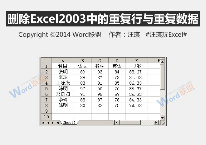删除Excel2003中重复的行和数据