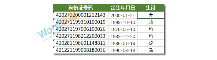 Excel身份證號碼計算生成出生肖和星座：Excel函數不求人