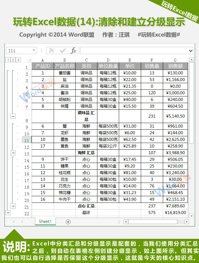 清除并创建分层显示:播放Excel数据(14)