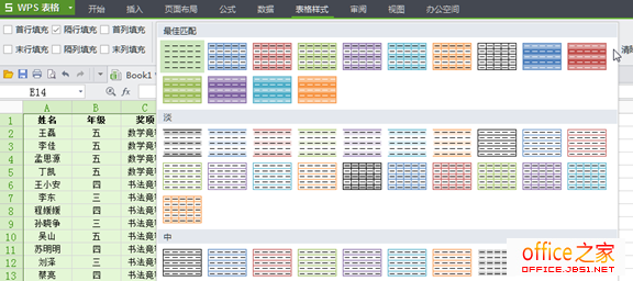 在WPS表格样式库中选择表格样式