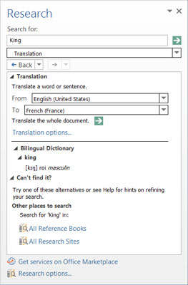 使用“研究”任务窗格可翻译单词或短语。