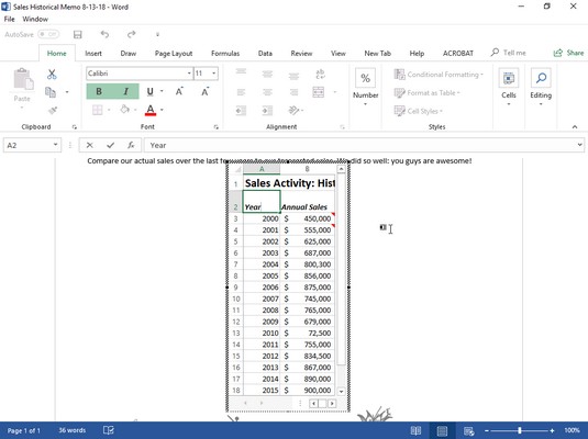 编辑嵌入式Excel数据