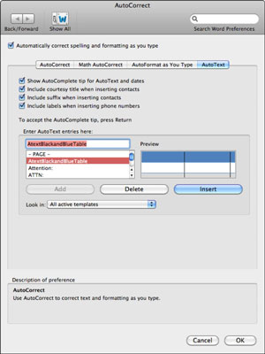如何在Mac的Office 2011中使用Word管理自动图文集？